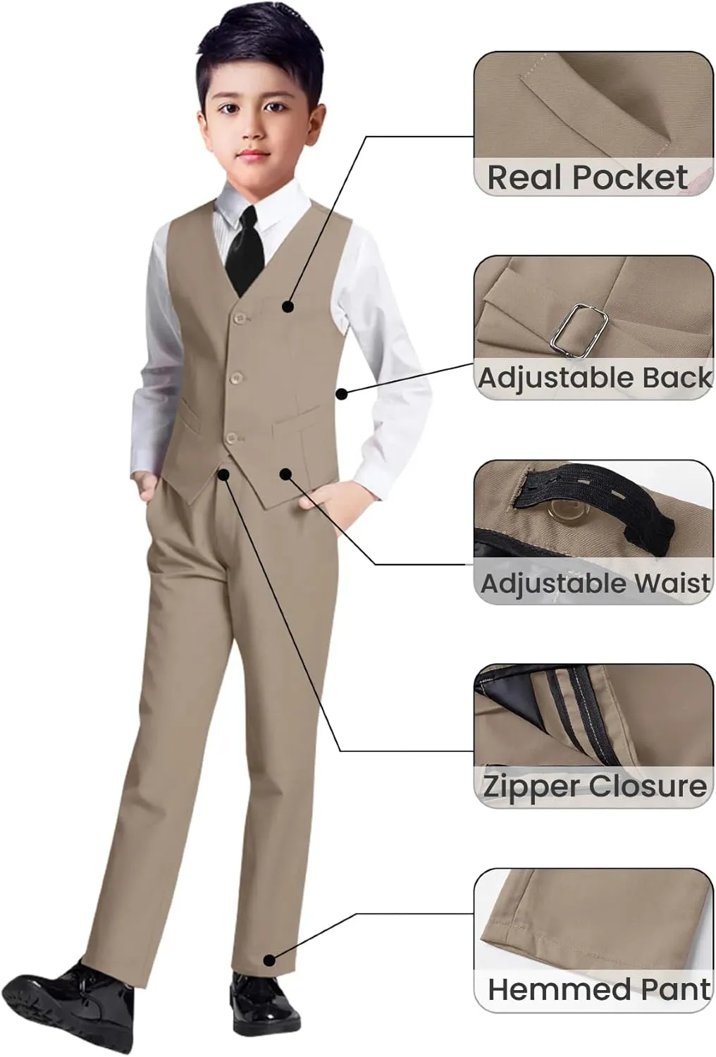 YuanLu Boys Suit for Kids Tuxedo Wedding Ring Bearer Outfit Boy Formal Suits 5 Piece Slim Fit Dresswear Suit Set
