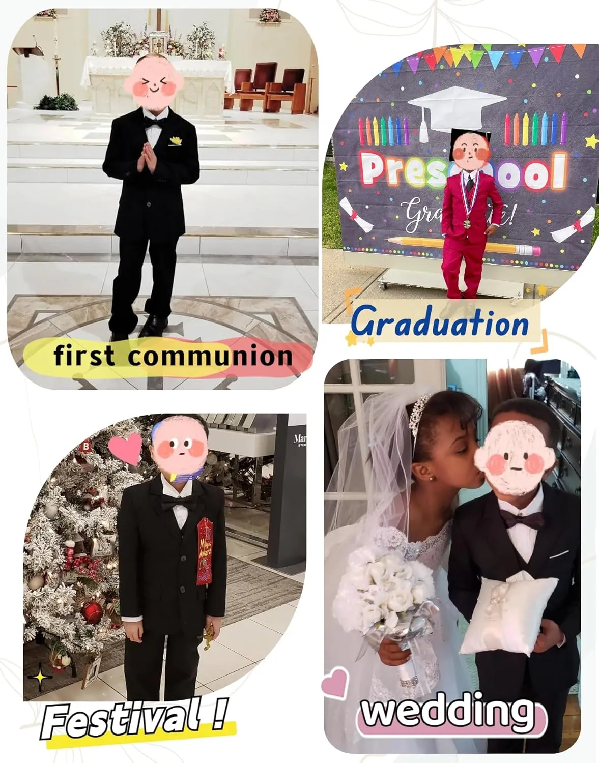 YuanLu Boys Suit for Kids Tuxedo Wedding Ring Bearer Outfit Boy Formal Suits 5 Piece Slim Fit Dresswear Suit Set