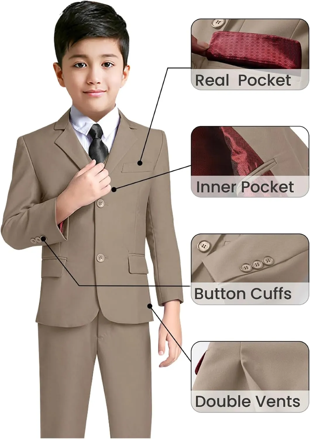YuanLu Boys Suit for Kids Tuxedo Wedding Ring Bearer Outfit Boy Formal Suits 5 Piece Slim Fit Dresswear Suit Set