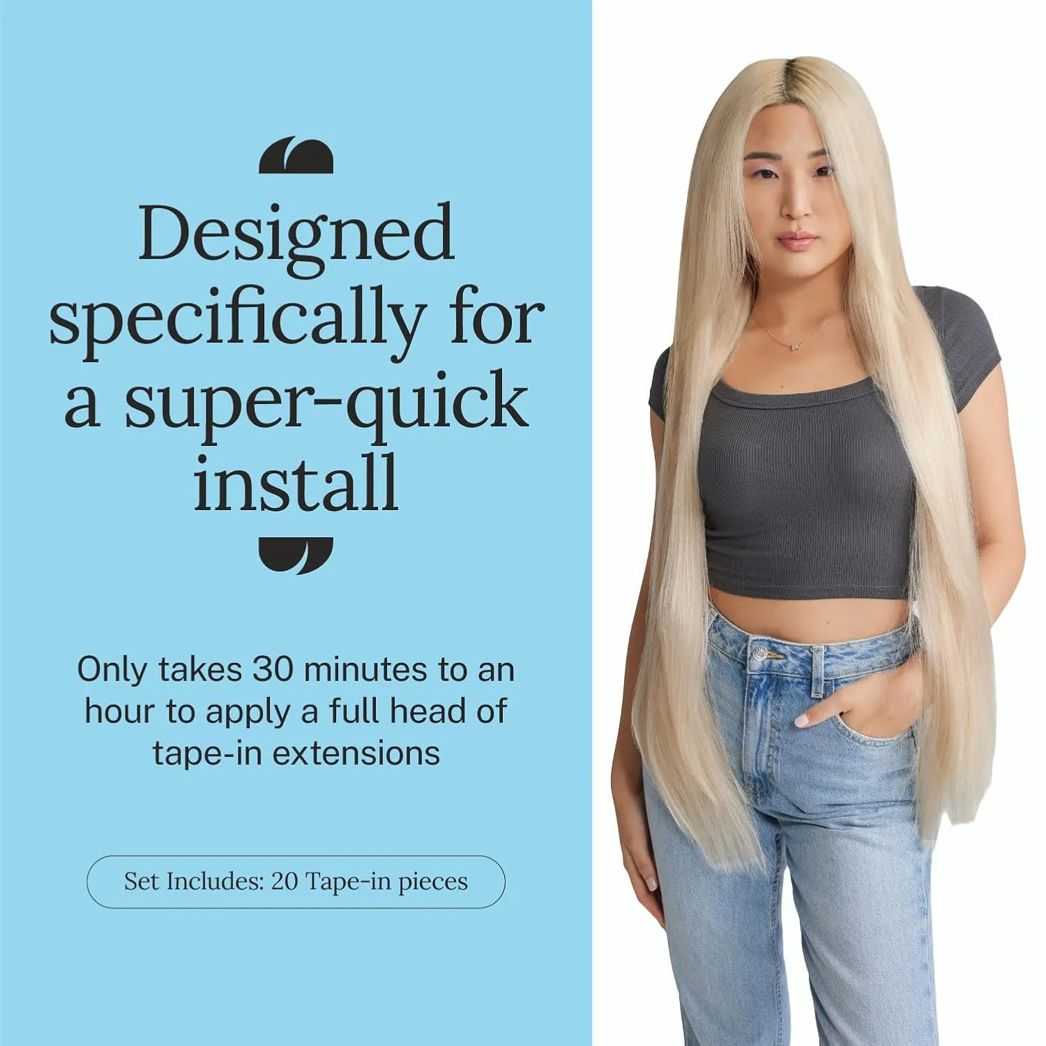 Zala Tape-In Human Remy Hair Extensions - Natural, Silky & Straight Discreet Tape in Extensions - Blend Easy into Natural Hair - 20 Piece Bundle, in Champagne Blonde (62g / 24 inch)