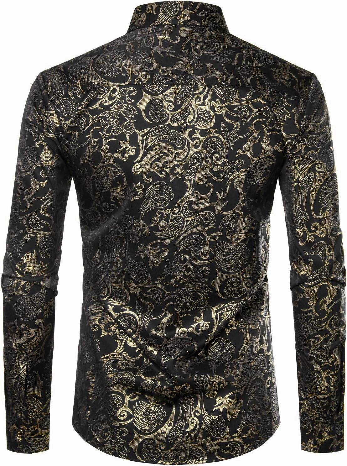 ZEROYAA Men's Luxury Gold Prom Design Slim Fit Long Sleeve Button up Party Dress Shirts