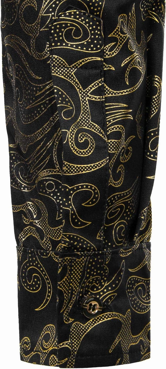 ZEROYAA Men's Luxury Gold Prom Design Slim Fit Long Sleeve Button up Party Dress Shirts