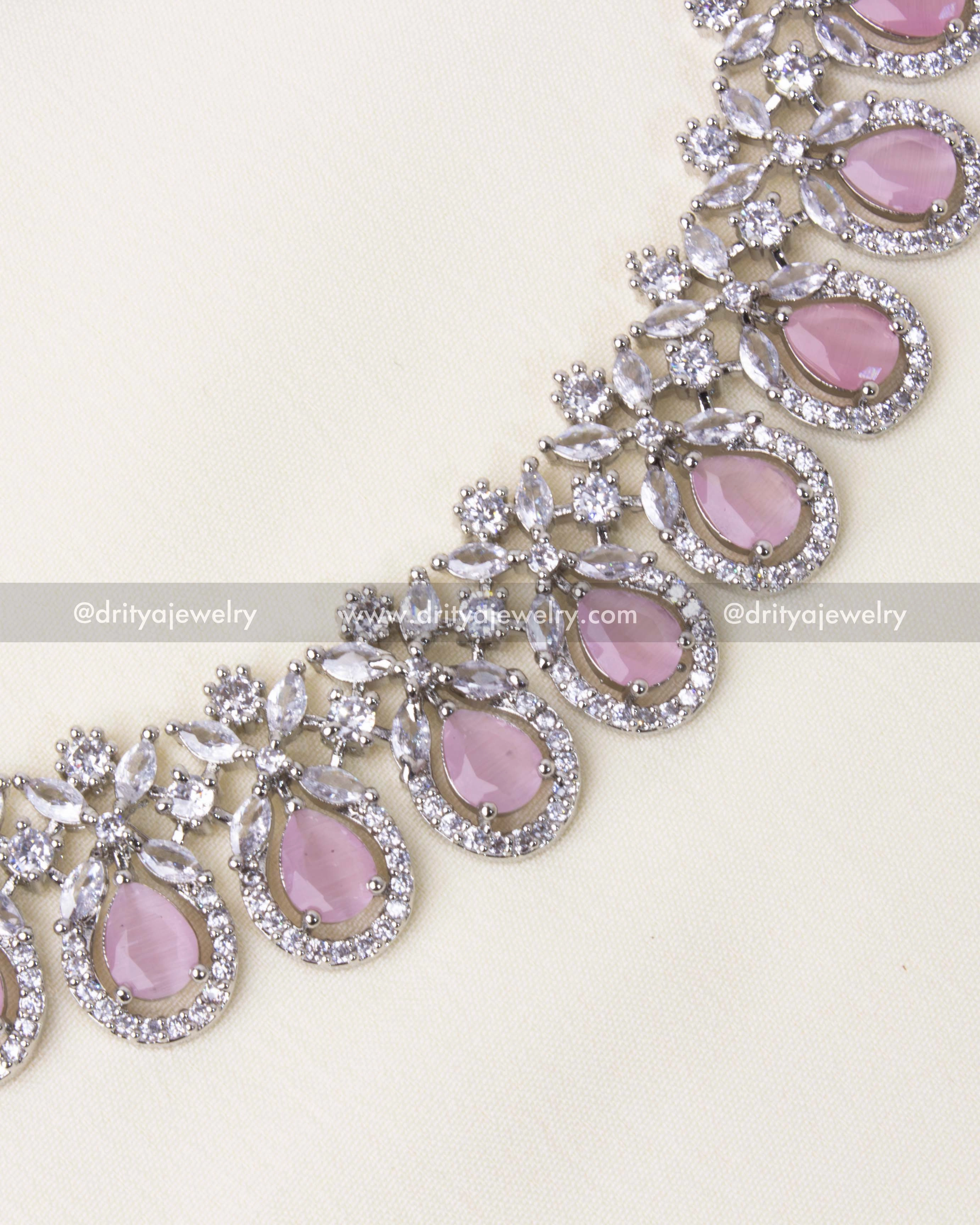 Zircon Short Necklace Set - Blush Pink