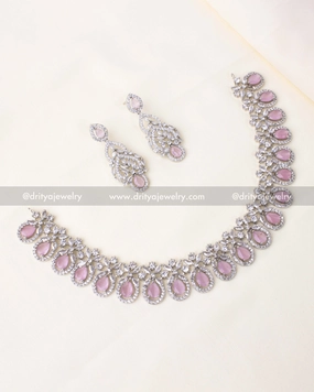 Zircon Short Necklace Set - Blush Pink